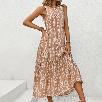 Damen Maxikleid Tiermuster Stufenlook Norvielle - Norvielle