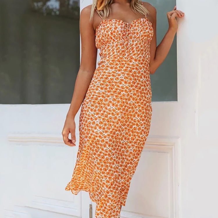 Damen Midikleid Figurnah Blumenmuster Schmal Schnitt Raffung