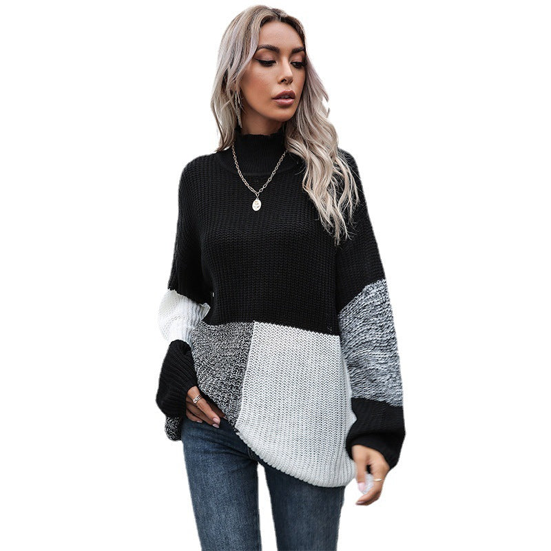 Damen Strickpullover Asymmetrisches Patchwork-Design Norvielle