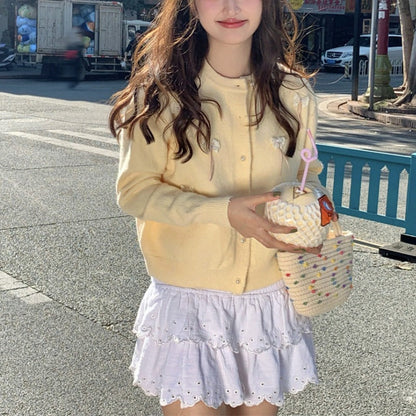 Damen Strickjacke Kawaii mit Schleifen und Perlen Norvielle