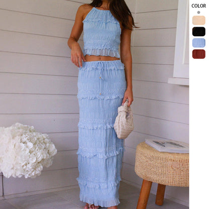 Damen Oberteil Maxi-Rock Set Rüschendetails - Norvielle