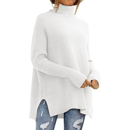 Damen Rollkragenpullover Feine Rippstruktur Asymmetrisch Beige