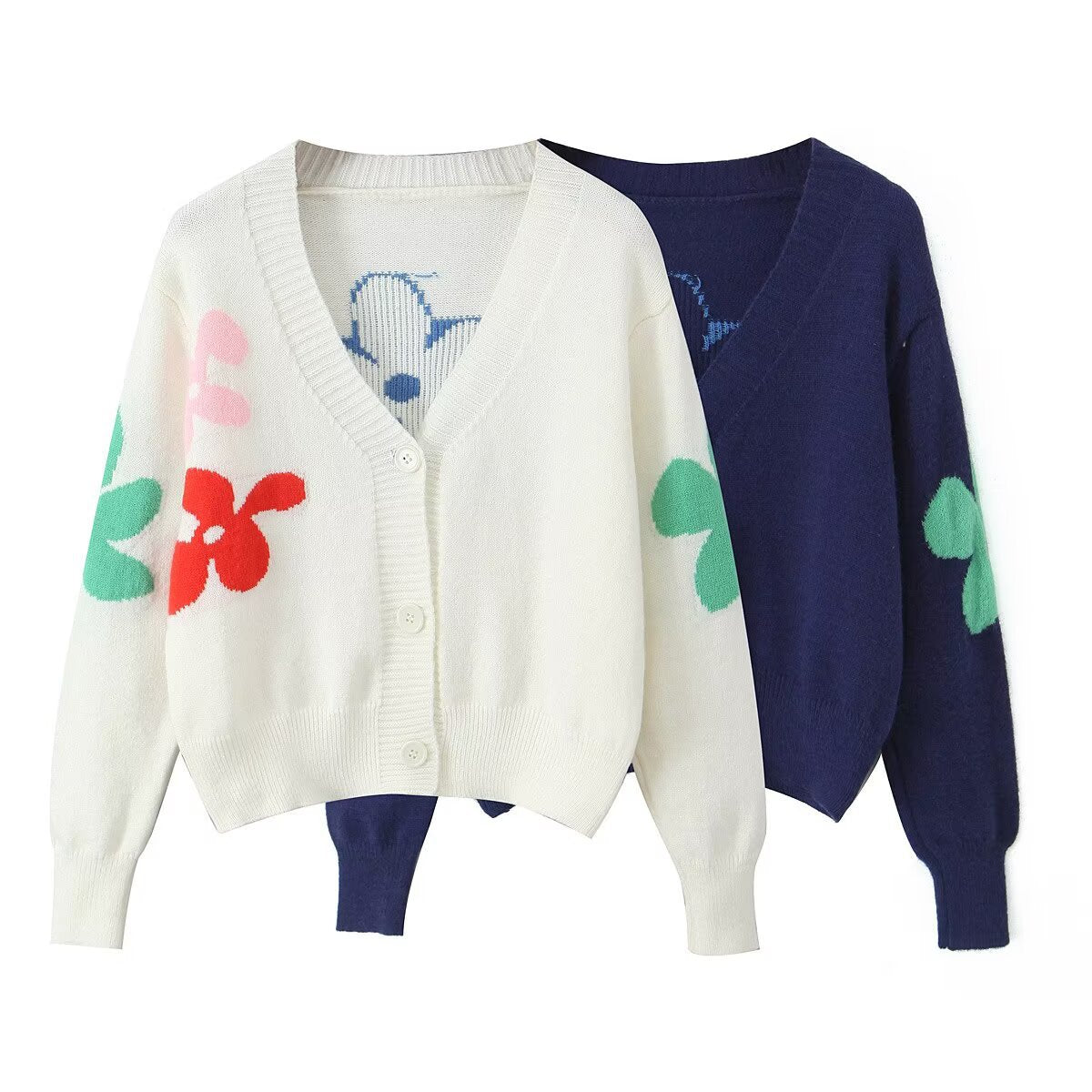 Damen Strickcardigan Bunt Blumenmuster - Norvielle