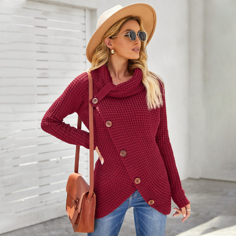 Damen Strickpullover Relaxed Fit Asymmetrisch Oversize Rollkragen
