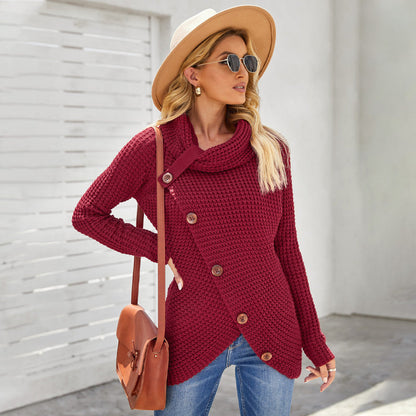 Damen Strickpullover Relaxed Fit Asymmetrisch Oversize Rollkragen
