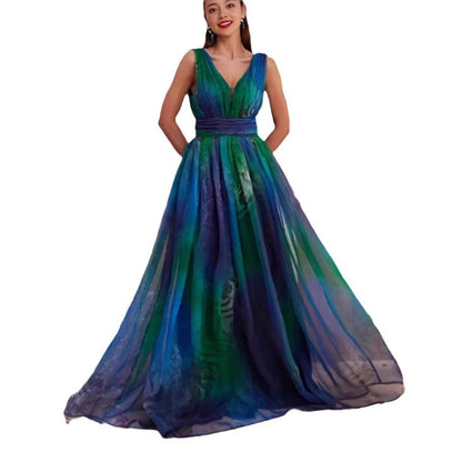 Damen Abendkleid Tüll V-Ausschnitt
