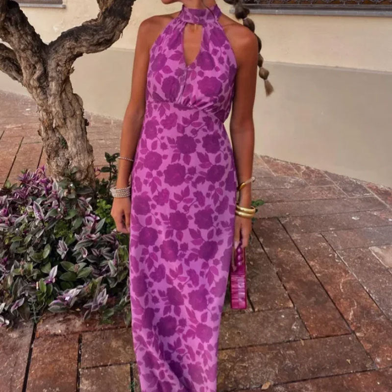 Damen Maxikleid Florales Design V-Ausschnitt - Norvielle
