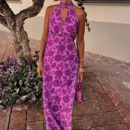 Damen Maxikleid Florales Design V-Ausschnitt - Norvielle