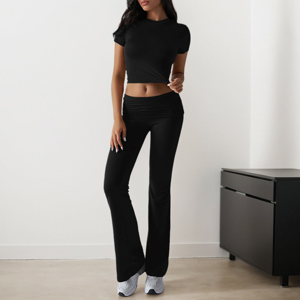 Damen Sportset Figurbetonter Oberteil Flare Leggings