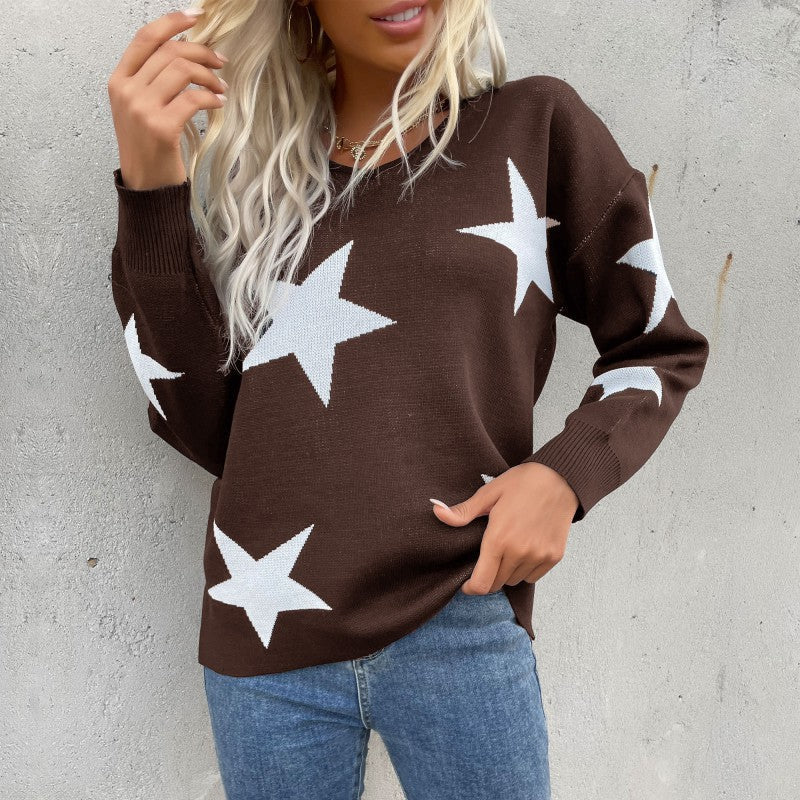 Damen Strickpullover Sternenmotiv Lässiger Schnitt Norvielle