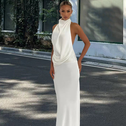 Damen Abendkleid mit Wasserfall-Ausschnitt und Drapierung Norvielle