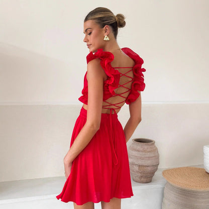 Damen Sommerkleid Rüschendetails Taillierter Schnitt Norvielle