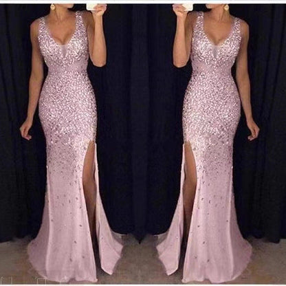 Damen Abendkleid mit Pailletten und tiefem Schlitz