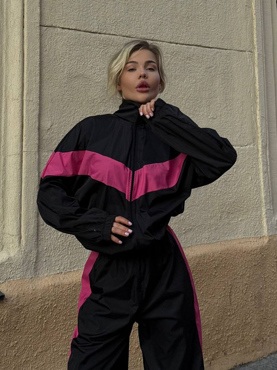 Damen Windbreaker Sportlich Hochkragen Kontraststreifen