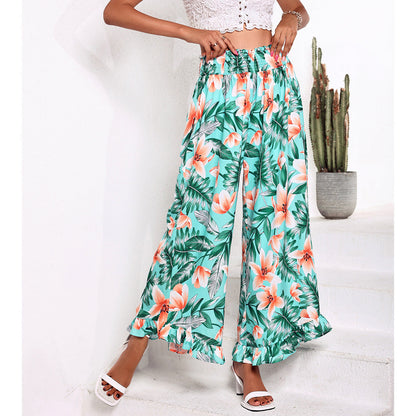 Damen Strandhose Floralmuster Elastischer Bund Norvielle - Norvielle