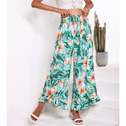 Damen Strandhose Floralmuster Elastischer Bund Norvielle - Norvielle