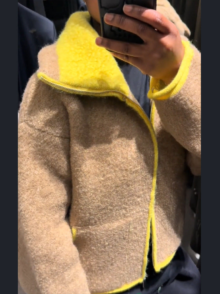 Damen Wolle Jacke Auffälliger Kragen