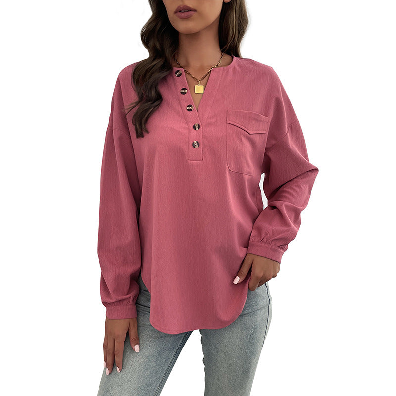 Damen Bluse Dekorative Knöpfe Brusttasche Norvielle