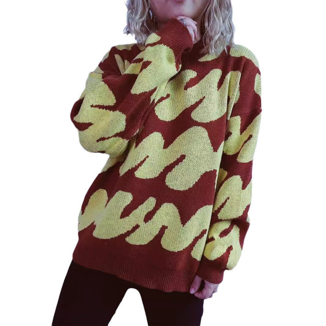 Damen Oversized Strickpullover Auffälliges Muster Norvielle