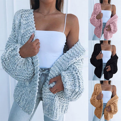 Damen Oversized Cardigan Grobstrick Lässig Beige - Norvielle