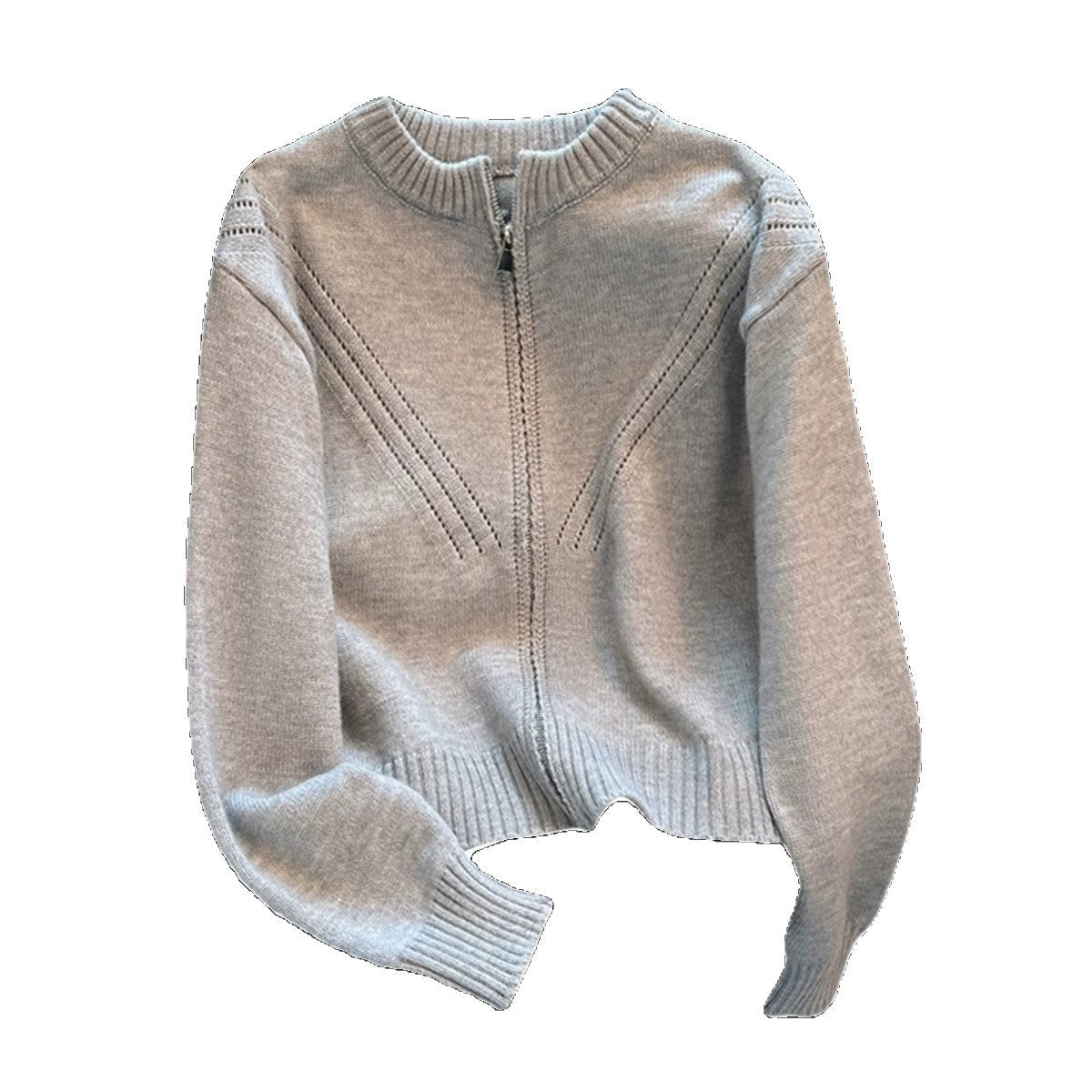 Damen Strickpullover Sportlich Dekorativer Reißverschluss Norvielle