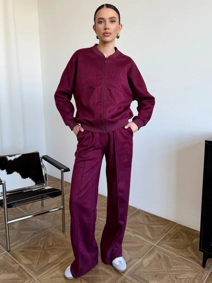 Damen Freizeitanzug-Set Cropped Oberteil Weite Hose Norvielle