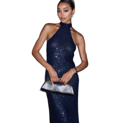 Damen Abendkleid Glitzernd Hochkragen Figurbetonter Schnitt