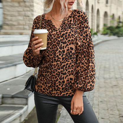 Damen Leopardenbluse mit Puffärmeln Norvielle