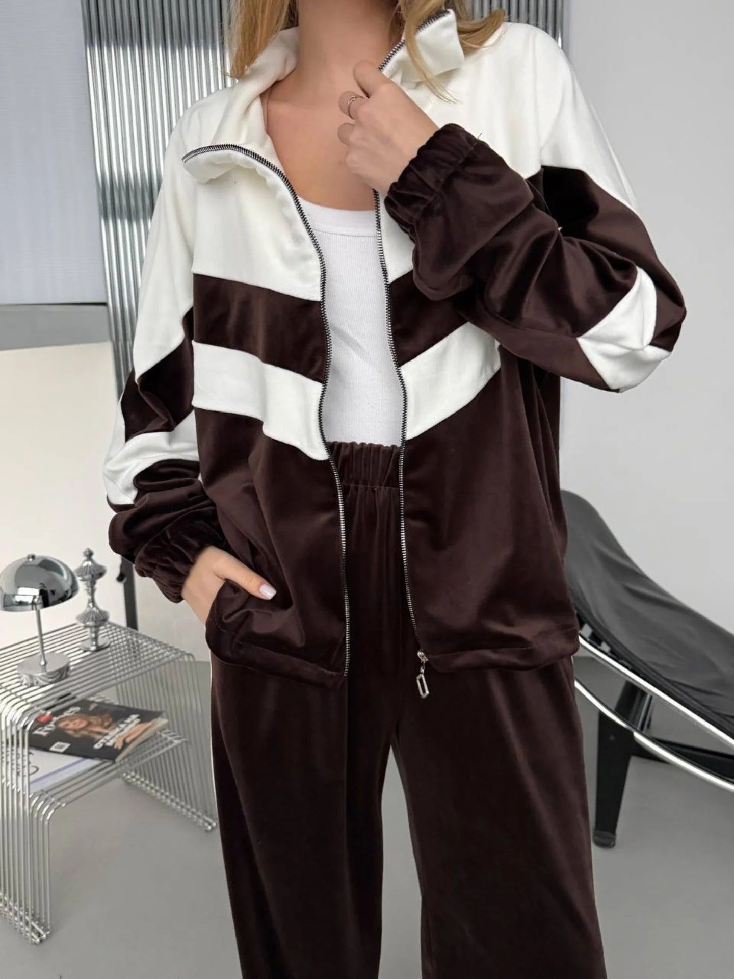 Damen Veloursjacke Sportlich Elastisch