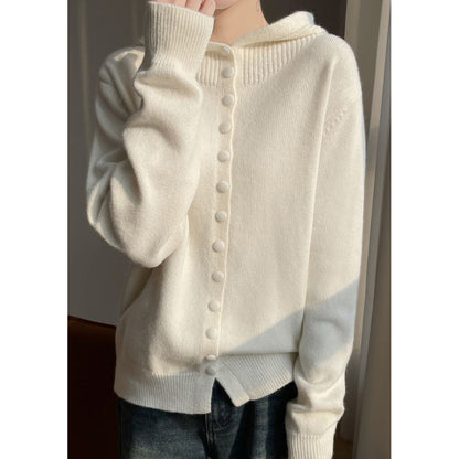 Damen Strickjacke mit Kapuze Dekorative Knöpfe Norvielle