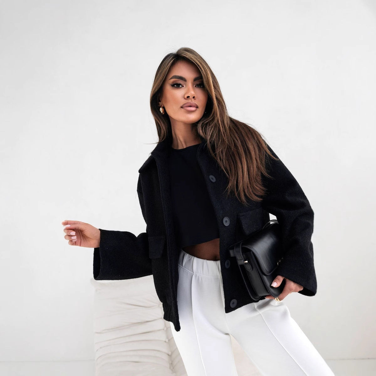 Damen Oversized Kurzjacke Wollmix