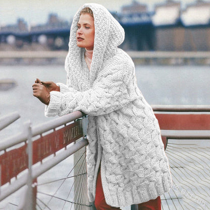 Damen Grobstrick-Cardigan mit Kapuze und Muster