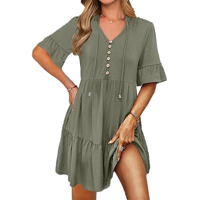 Damen Kleid mit Knöpfen und Volant