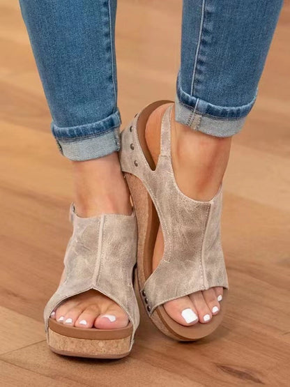 Damen Keilabsatz Sandalen Fischmund Plattform Niethalfter