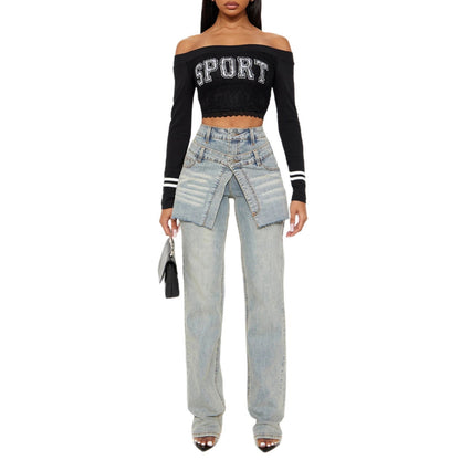 Damen Jeans Asymmetrischer Schnitt Norvielle