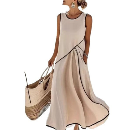 Damen Maxikleid Asymmetrischer Schnitt Mit Taschen Norvielle