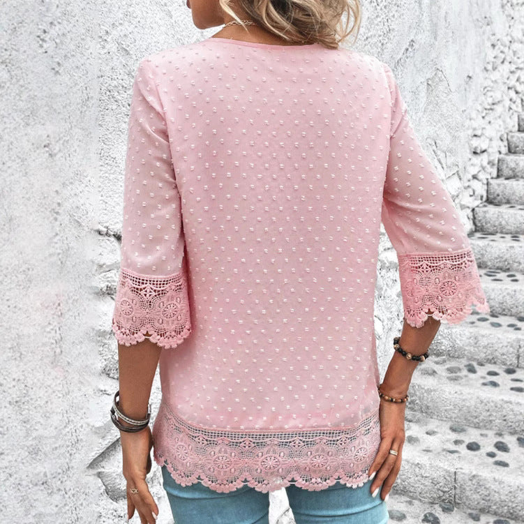 Damen Bluse Spitze Puffärmel Norvielle