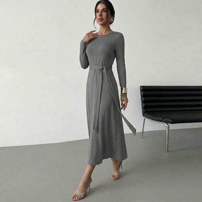 Damen Midikleid Tailliert Langer Arm Elegant