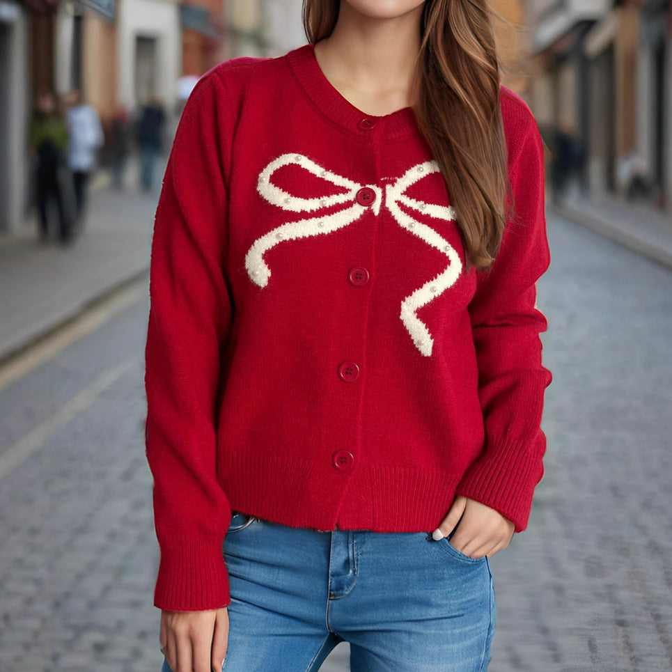Damen Strickjacke Kuschelig Schleifenmotiv Norvielle