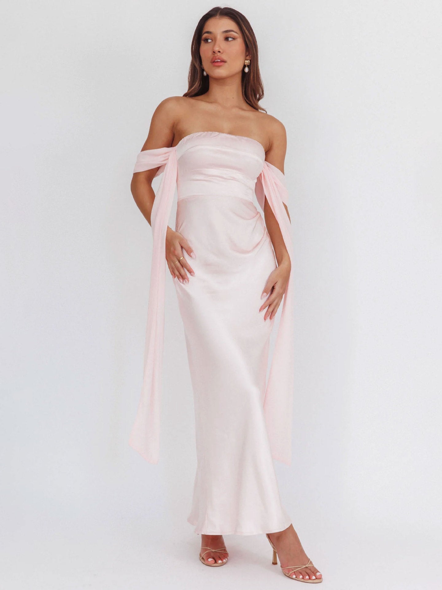 Damen Abendkleid Schulterfrei Satin