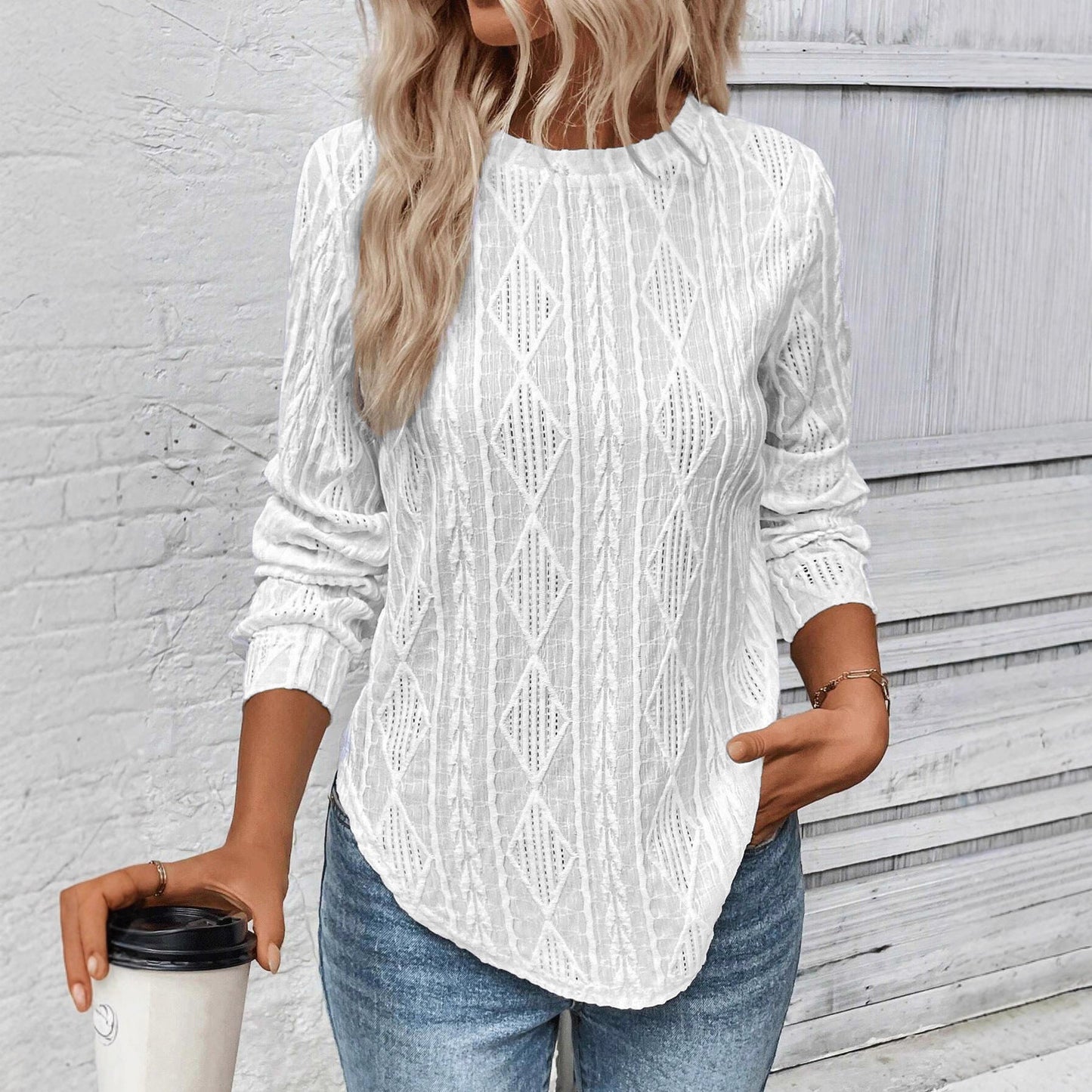 Damen Longsleeve Dekoratives Strickmuster Norvielle - Norvielle