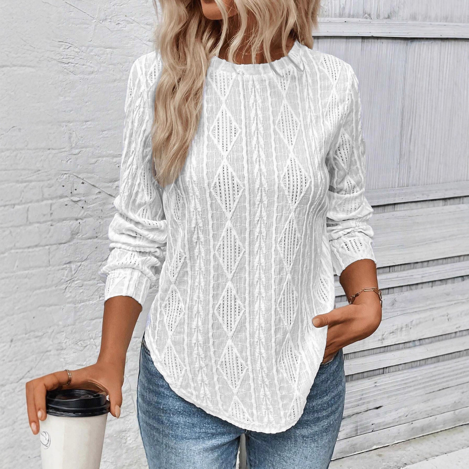Damen Longsleeve Dekoratives Strickmuster Norvielle - Norvielle