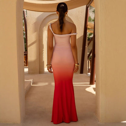 Damen Maxikleid Schulterfrei Raffung Norvielle