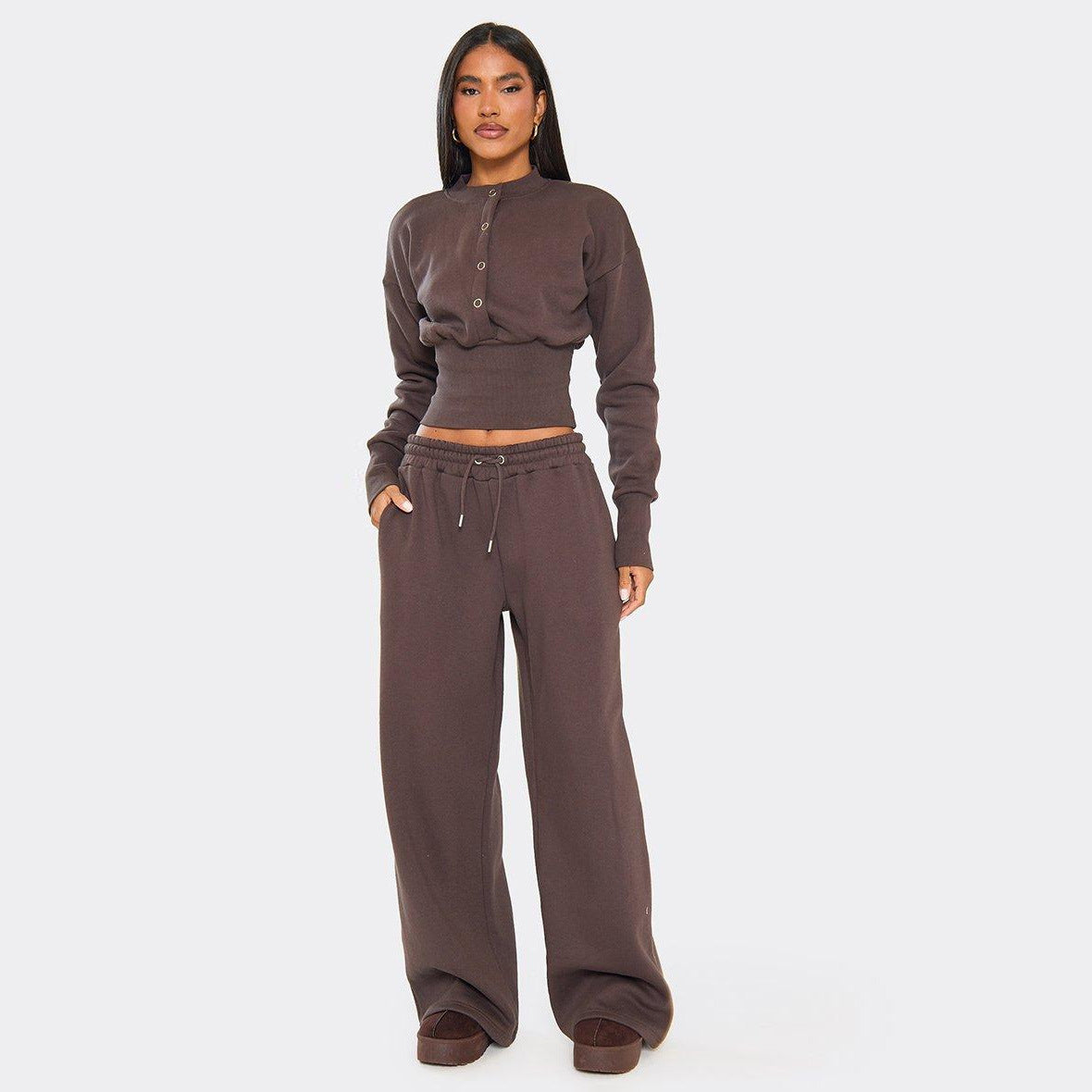 Damen Cropped Sweatshirt und Trainingshose Set Bequem Norvielle - Norvielle