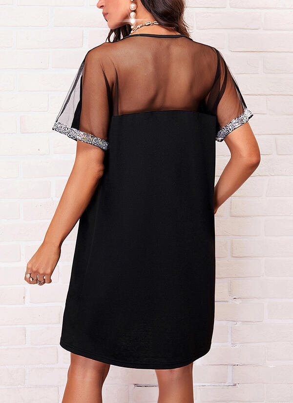 Damen Freizeitkleid V-Ausschnitt Transparent Schulterpartie