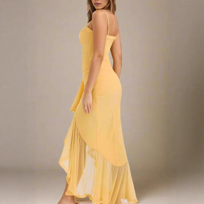 Damen Wickelkleid Rüschendetails Hochschlitz Norvielle