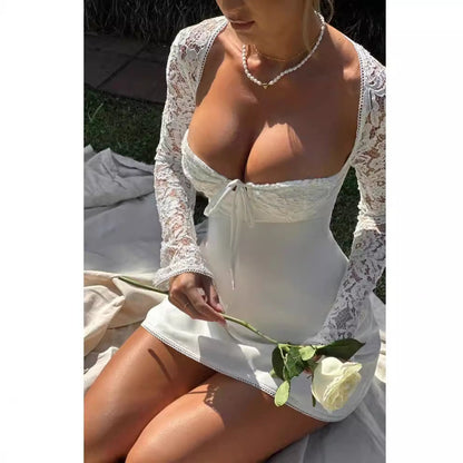 Damen Spitzenkleid mit tiefem Ausschnitt und langen Ärmeln Norvielle
