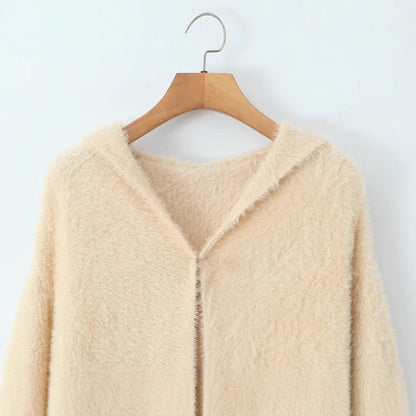 Damen Langstrickmantel mit Kapuze und Taschen Norvielle