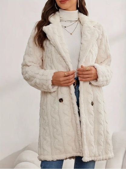 Damen Strickmantel Elegant Knöpfe Beige
