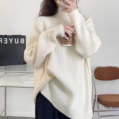 Damen Grobstrickpullover Hochkragen Lässig